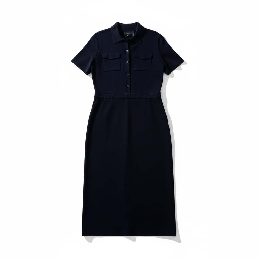 Theory Military Polo Midi Dress in Admiral Crepe